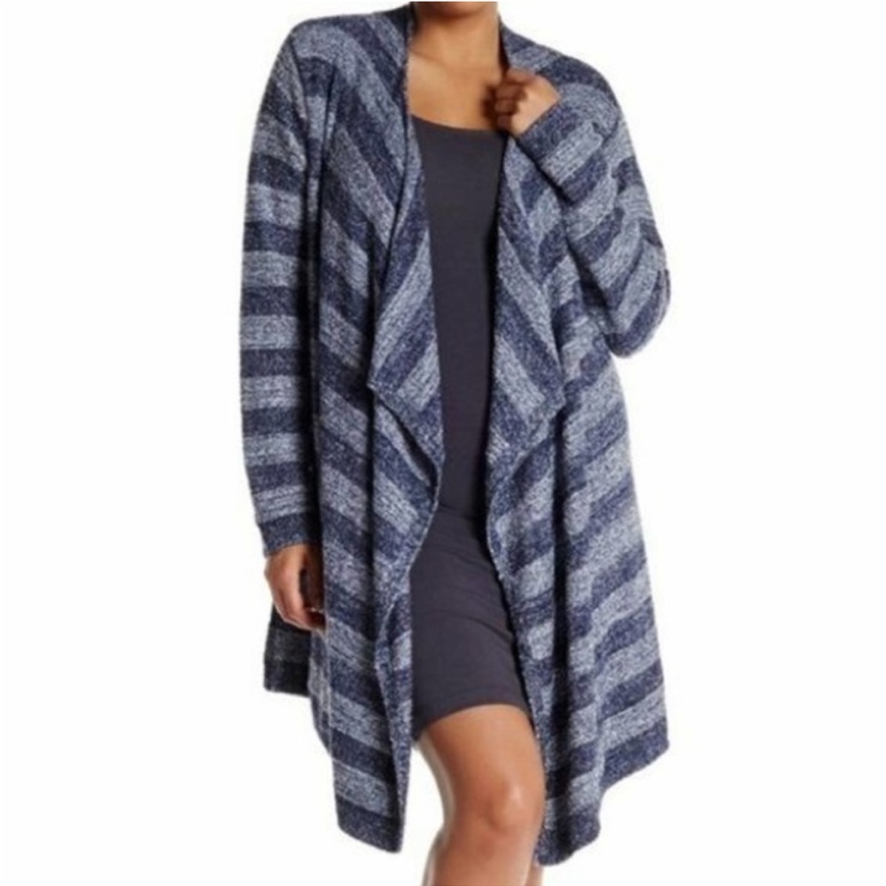 Barefoot Dreams blue gray bamboo chic lite soft striped cardigan